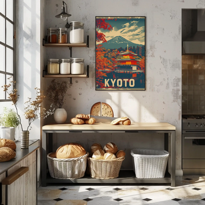 Kyoto Temple Autumn Mount Fuji Travel Poster