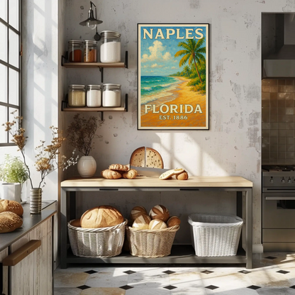 Naples Florida Sunny Beach Palm Trees Coast Travel Poster