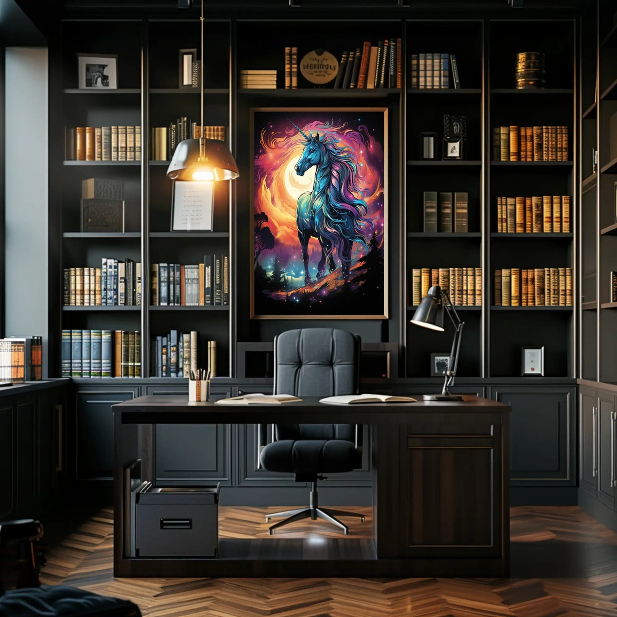 Majestic Unicorn in Mystical Cosmic Landscape Poster