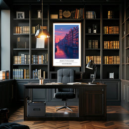 Amsterdam Evening Canal Scene: Urban or Cityscape Poster