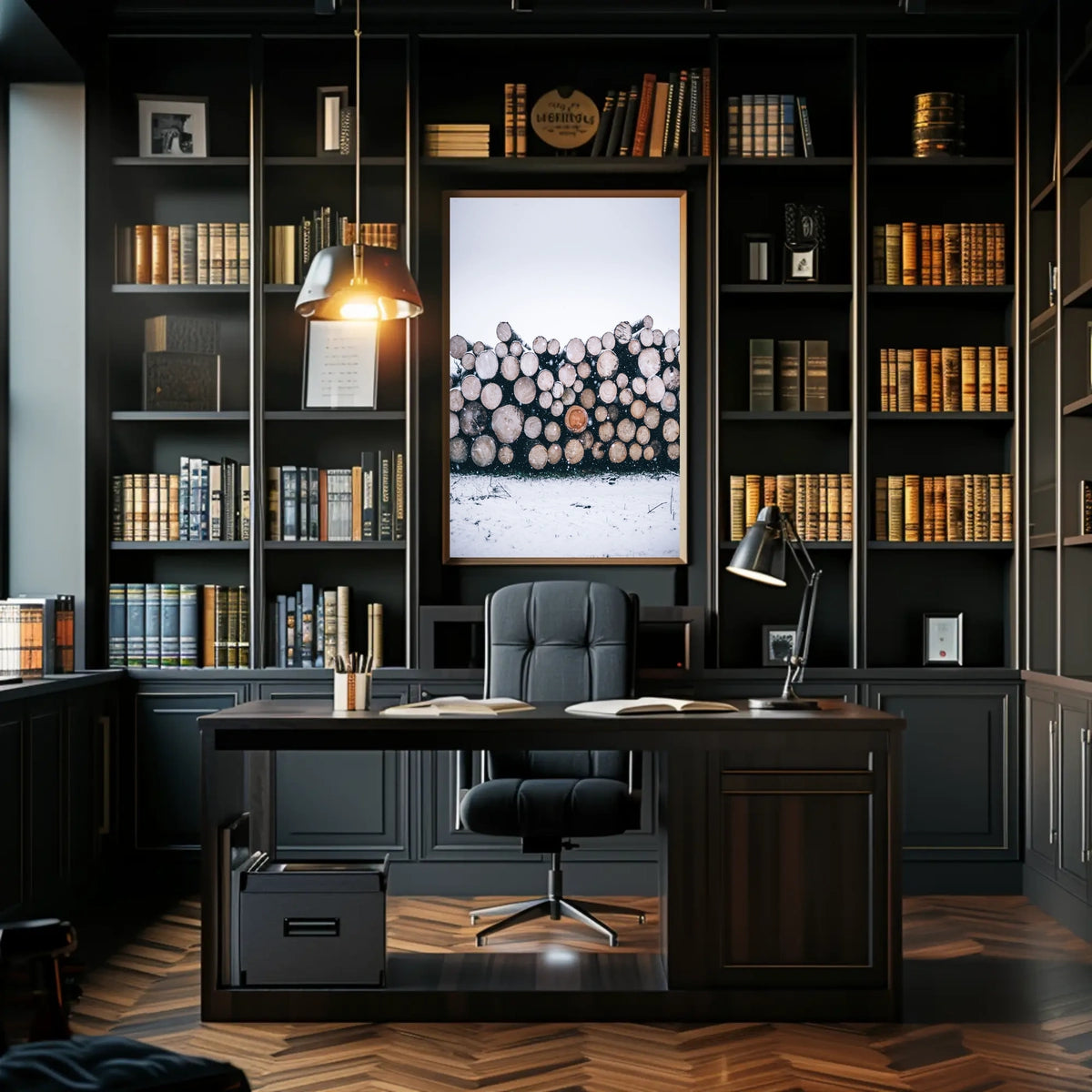 Winter Log Pile Poster