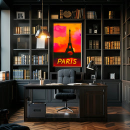 Paris Eiffel Tower Vibrant Sunset Urban or Cityscape Poster