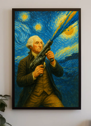 George Washington Painted Starry Cannon Surreal Energy Vintage Travel Poster