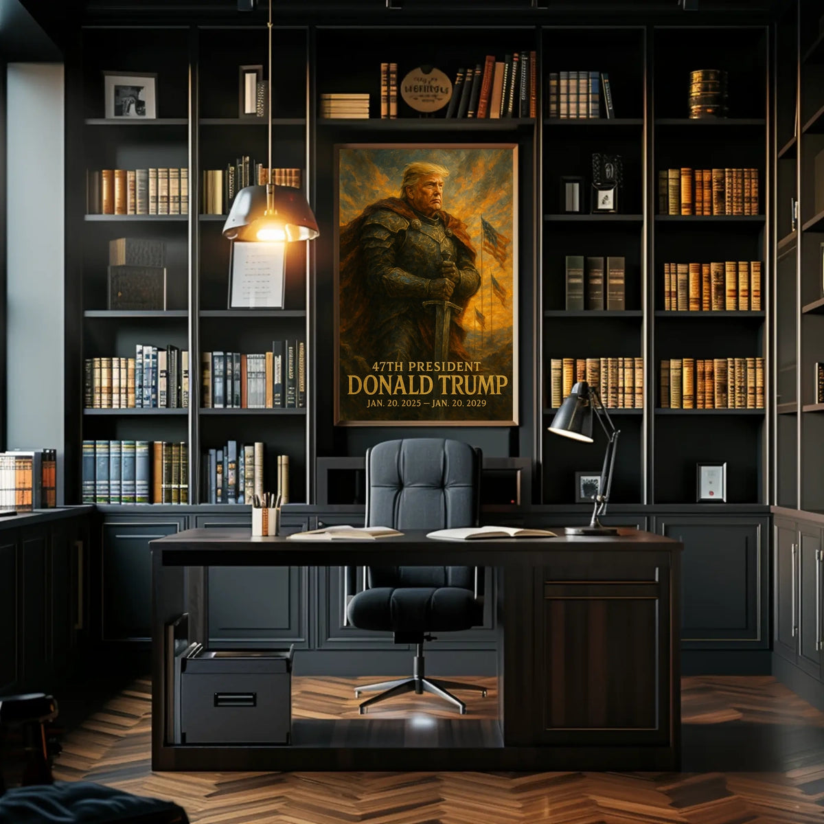 Donald Trump Resolute Defender Knight Armor Digital Painting Patriotic Leadership Poster