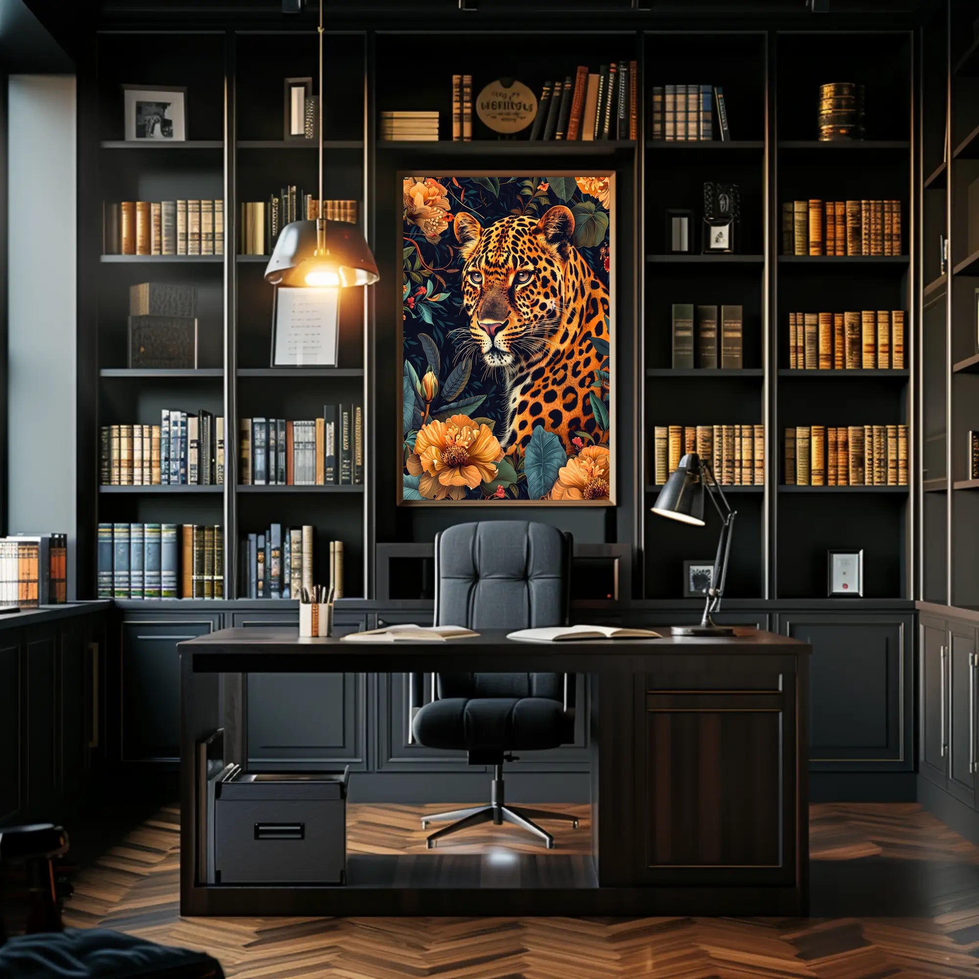 Majestic Leopard in Bloom Wall Art Print