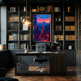 Sunset Over the Cityscape Art Print Poster Decor PosterGoat