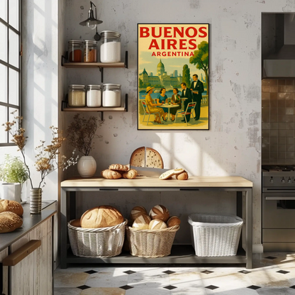 Buenos Aires Argentina Café Cityscape Retro Travel Poster