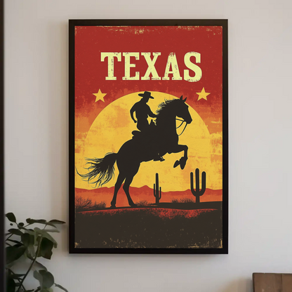 Texas Vintage Poster - Cowboy Sunset