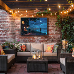 Moonlit Terrace: Pixel Art Nightscape Poster