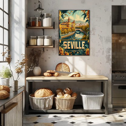 Seville Spain Riverside Cityscape Travel Poster