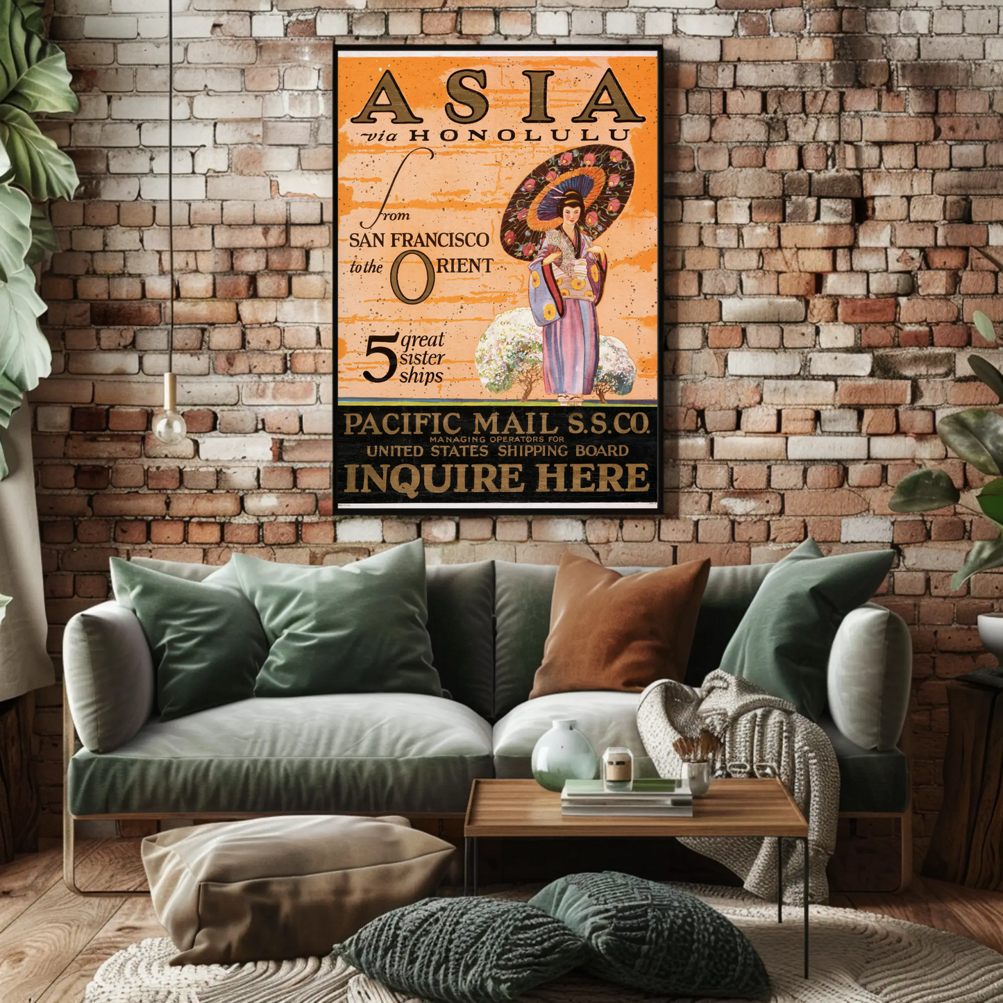 Asia via Honolulu - Pacific Mail Poster