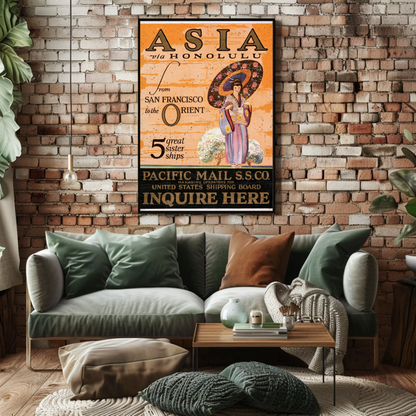 Asia via Honolulu - Pacific Mail Poster