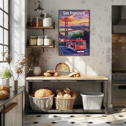 San Francisco Trolley Golden Gate Iconic View Travel Poster