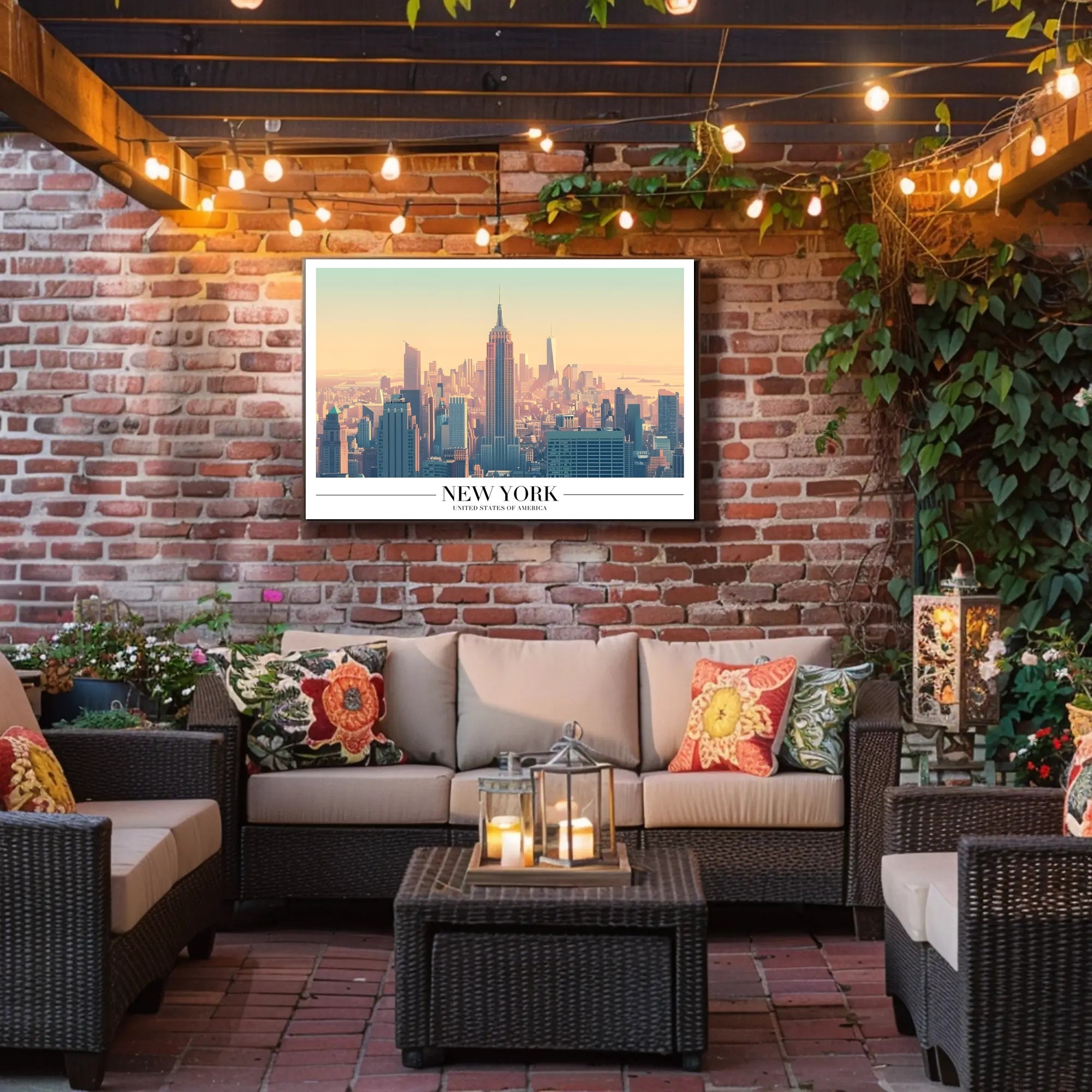 New York City Skyline Illustration Poster Modern Wall Art