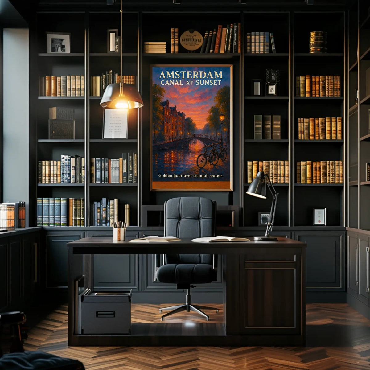 Amsterdam Canal Sunset Poster Golden Hour Wall Art Print