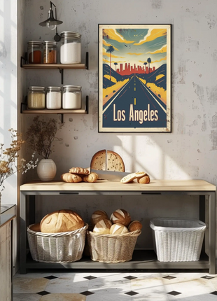 Los Angeles Desert Road City Skyline Sunset Travel Poster