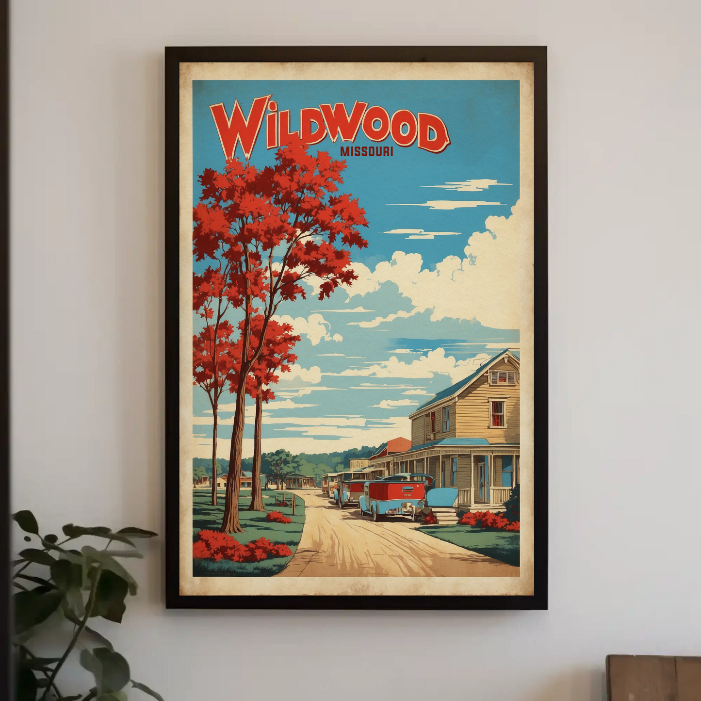 Wildwood Missouri Rustic Village Drive Vintage Travel Poster