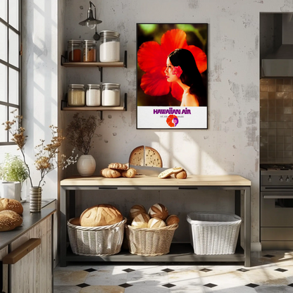Hawaiian Air Woman Red Flower Portrait Travel Poster