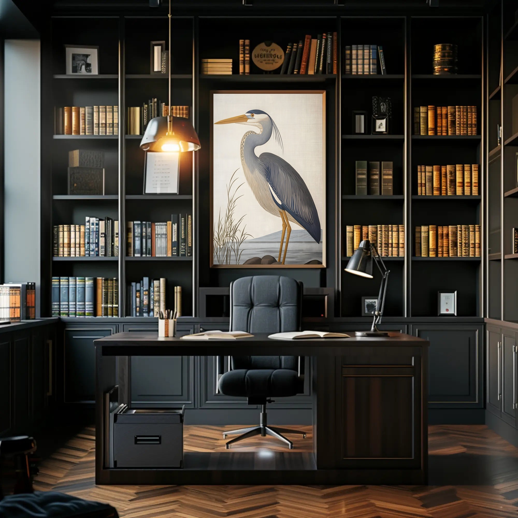 Heron Illustration Poster Elegant Coastal Wall Art