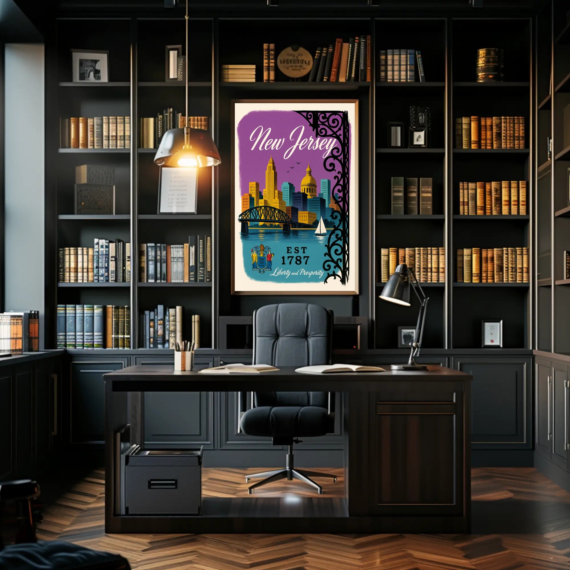 New Jersey Skyline Vintage Travel Poster