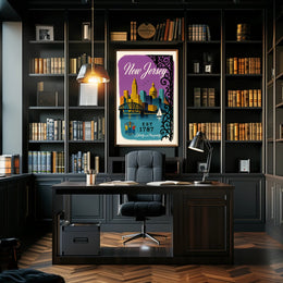 New Jersey Skyline Vintage Travel Poster