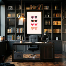 Stylish Sunglasses Collection in Playful Pop Culture Poster PosterGoat