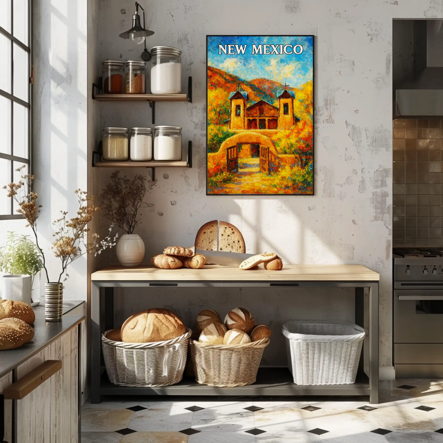 New Mexico Historic Adobe Church Autumn Colors Travel Poster