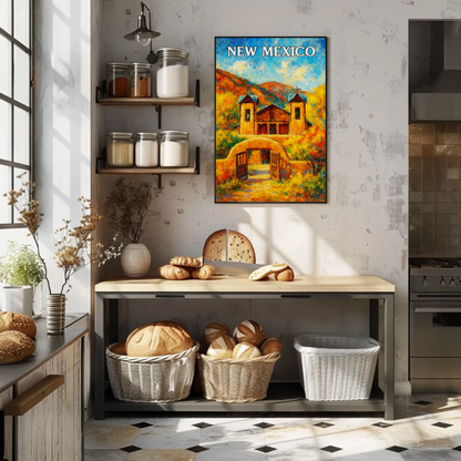 New Mexico Historic Adobe Church Autumn Colors Travel Poster