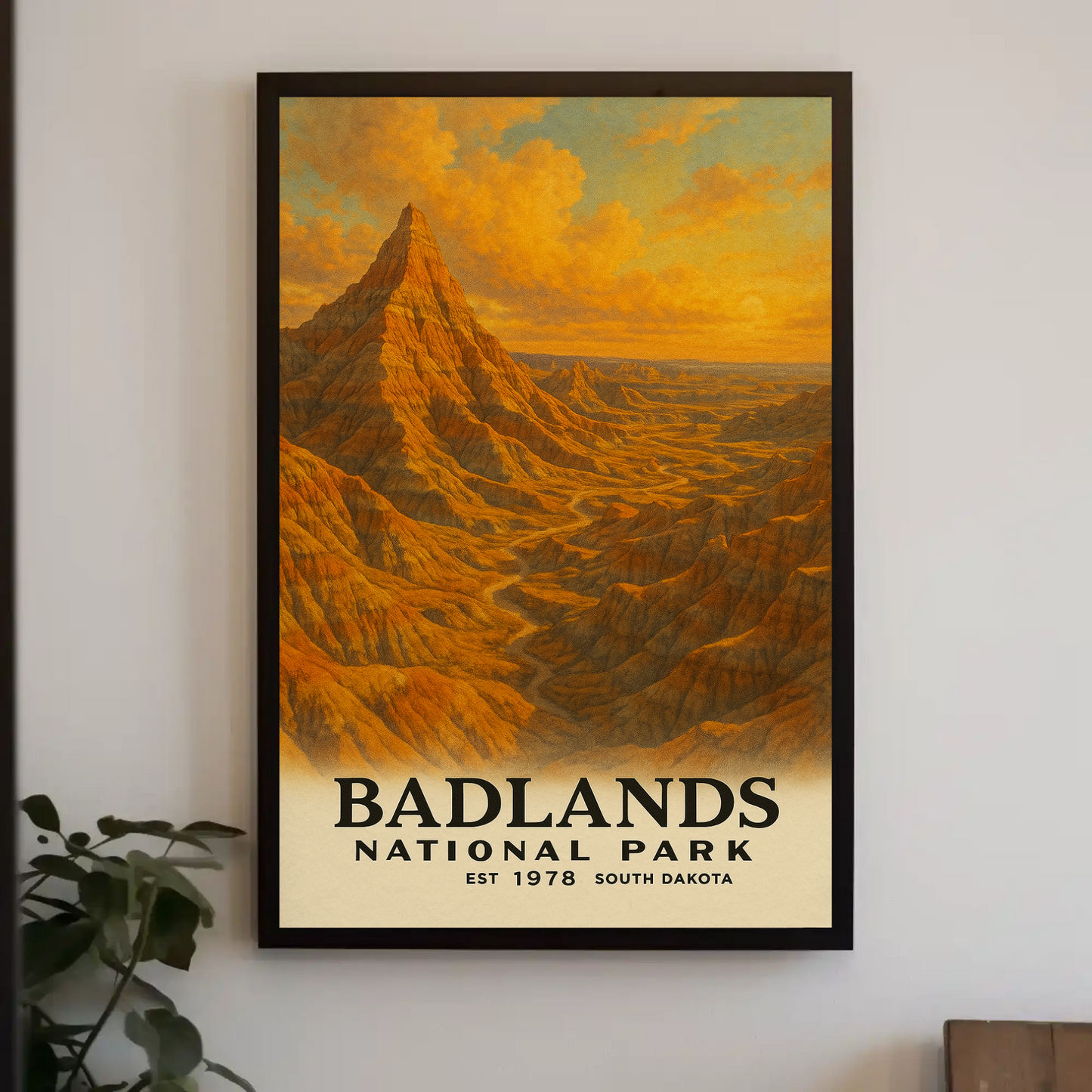 Badlands National Park South Dakota Painting Vintage Travel Poster