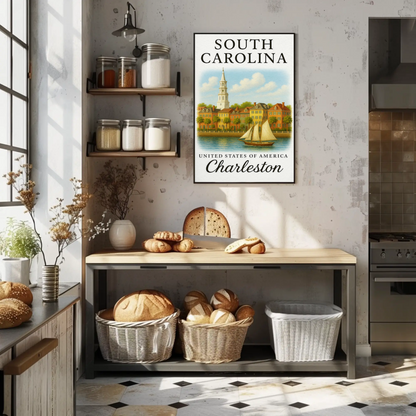 Charleston Waterfront With Sailboat Illustration Travel Poster