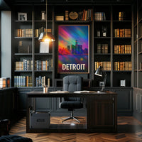Vibrant Detroit Skyline Digital Painting Poster