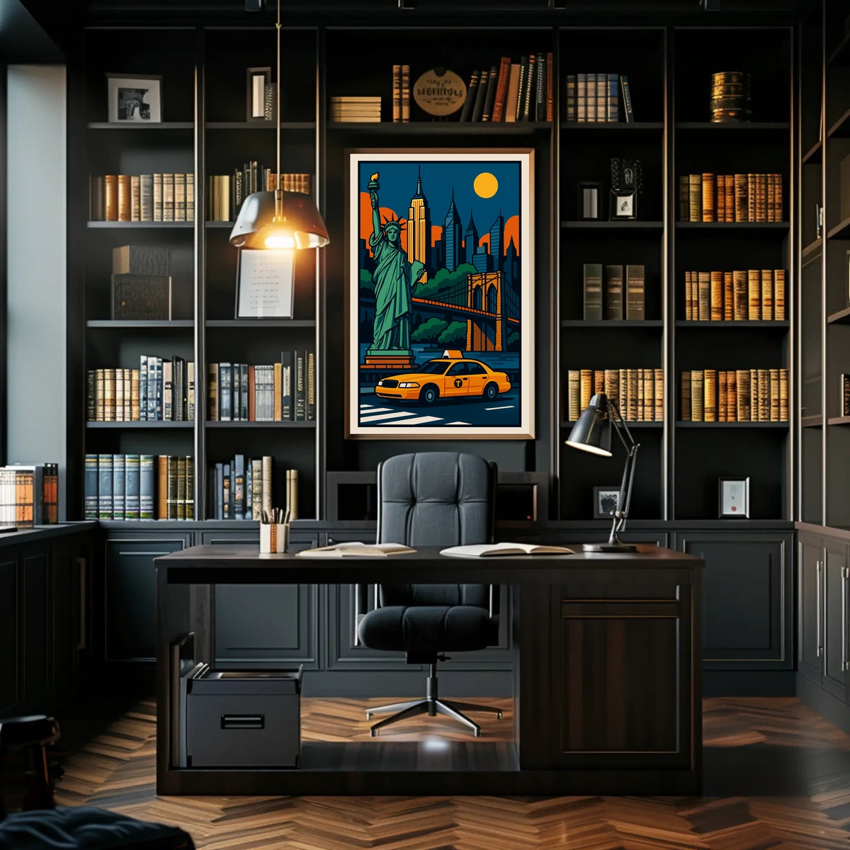 Iconic NYC Skyline And Statue Poster Modern Wall Art