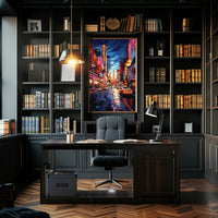Vibrant Neon Nightlife Urban Cityscape Artistic Poster