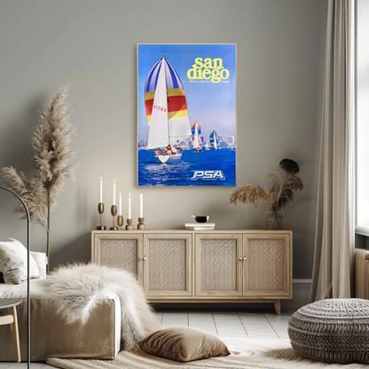 Vintage San Diego PSA Travel Sailing Vacation Poster