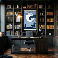 Kenya Silhouette Travel Print with Majestic Lions and Moonlight