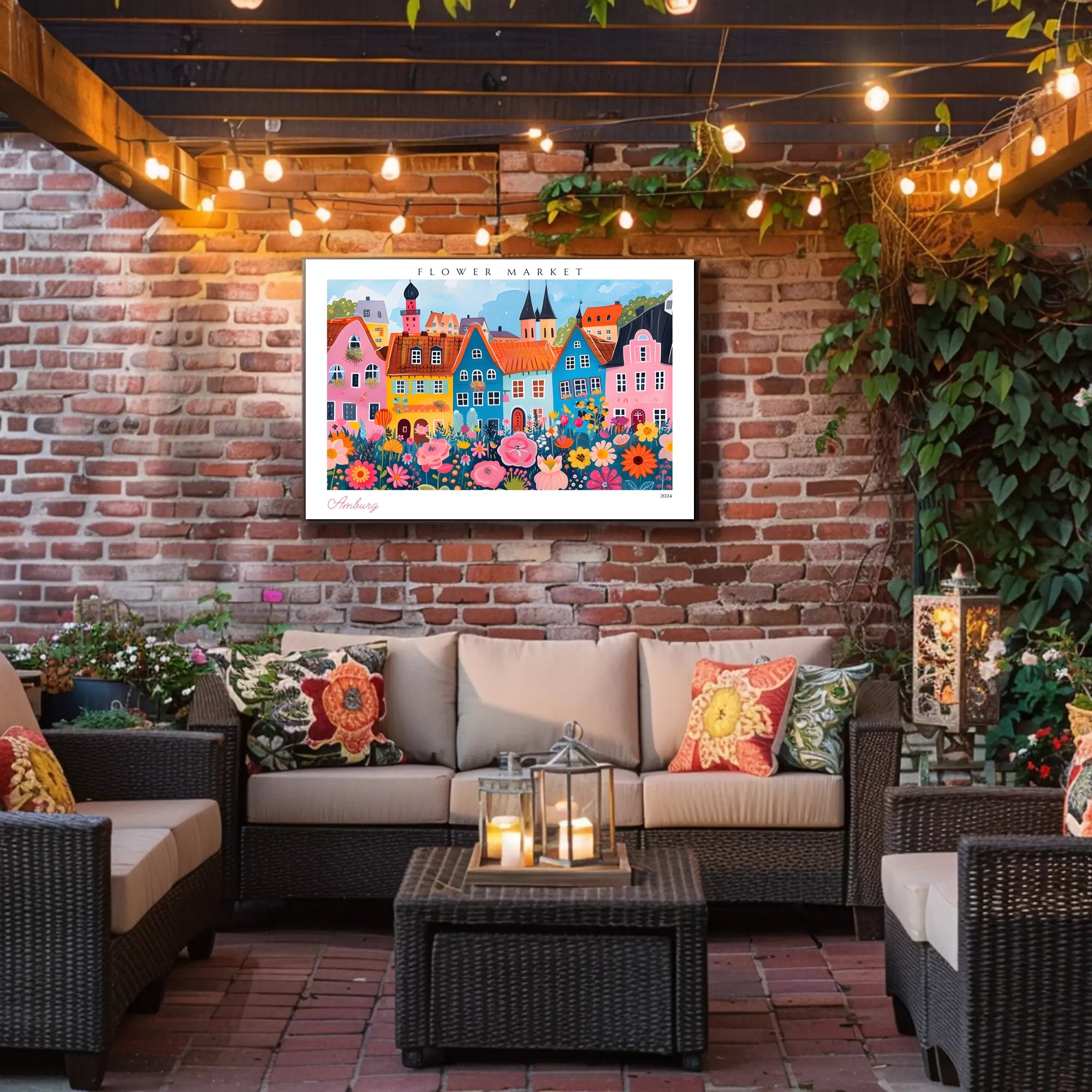 Colorful Flower Market Scene Poster PosterGoat
