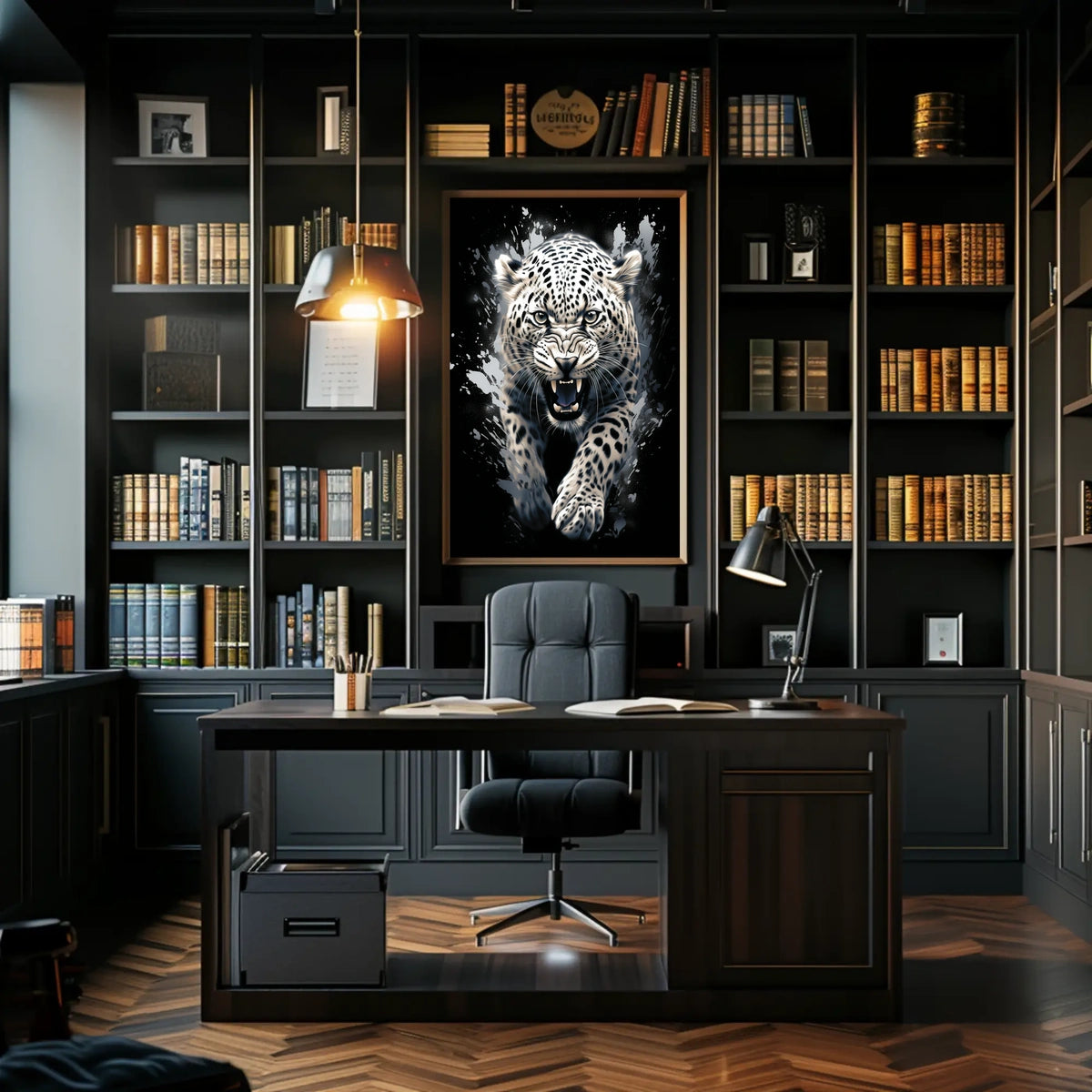 Fierce Roaring Leopard Dynamic Art Poster Print