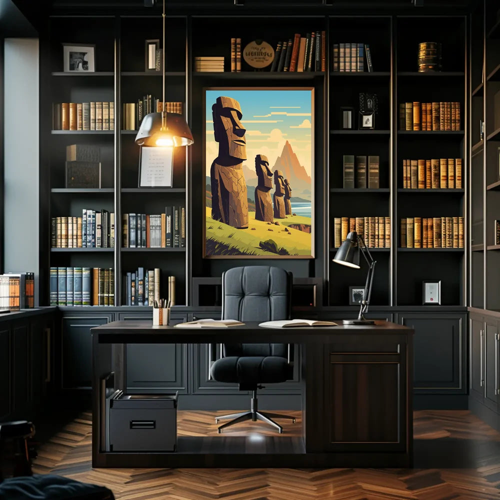 Easter Island Moai Statues Modern Art Poster