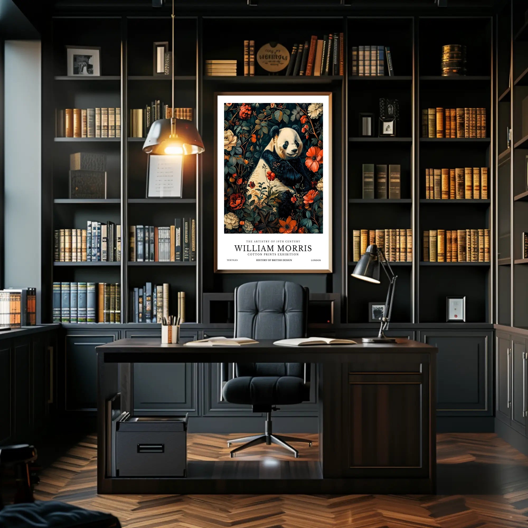 Elegant Panda Among Flowers Victorian Heritage Poster