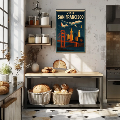 Visit San Francisco Night Flight Bridge City Travel Poster