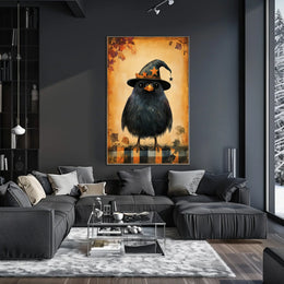 Black Bird Witch Halloween Autumn Whimsical Poster