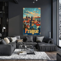Prague Skyline Art Deco Travel Poster