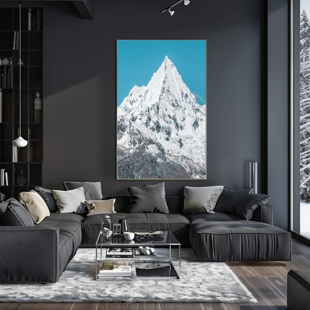 Majestic Snowy Mountain Under Blue Sky National Park Poster