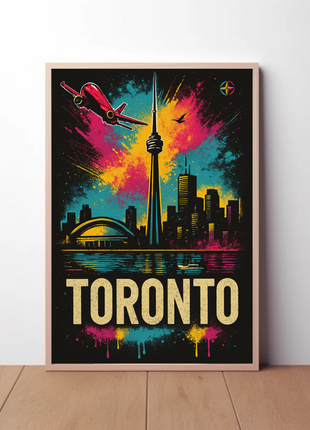 Vibrant Toronto Travel Poster with Iconic City Landmarks