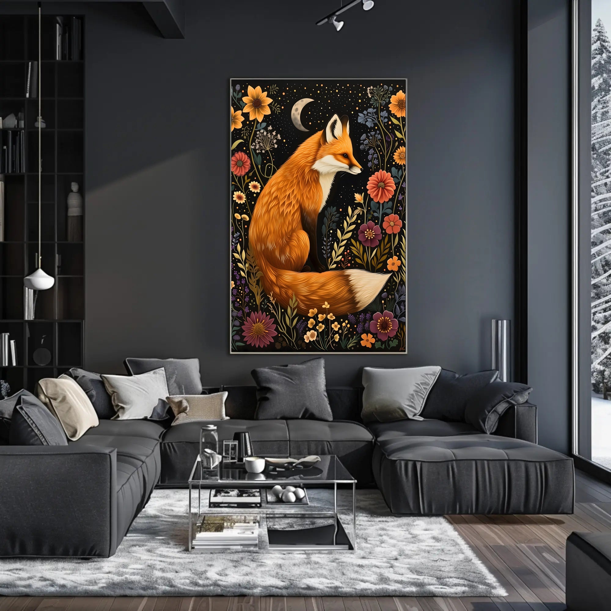 Whimsical Fox and Flora: Artistic Animal Poster