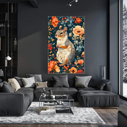 Whimsical Squirrel and Flowers Vibrant Animal Poster