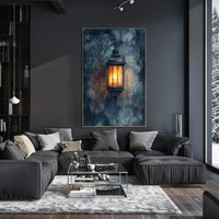 Rustic Lantern in Serene Nighttime Landscape Poster