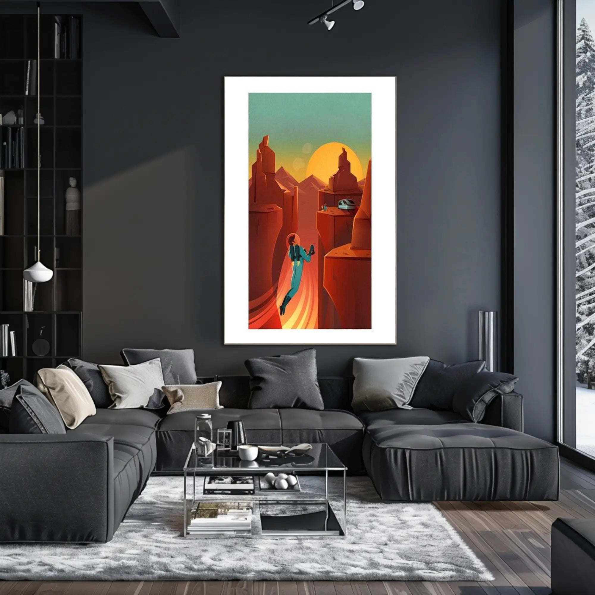 Futuristic Canyon Exploration Poster PosterGoat