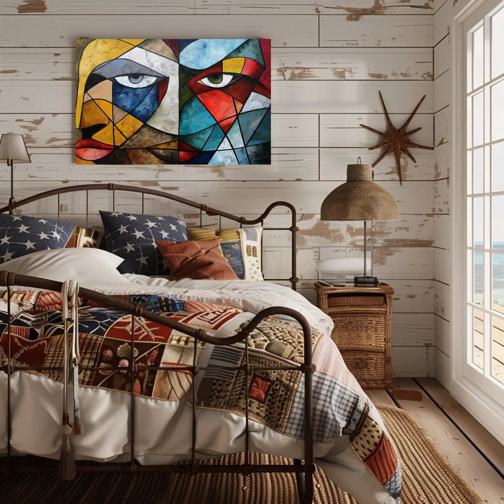 Cubist Faces Vibrant Abstract Art Poster Print