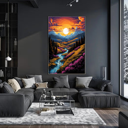 Sunset Over Mountain Stream Poster
